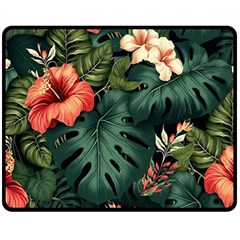 Flowers Monstera Foliage Tropical Fleece Blanket (medium) by Ravend