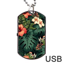 Flowers Monstera Foliage Tropical Dog Tag Usb Flash (two Sides) by Ravend