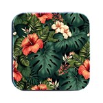 Flowers Monstera Foliage Tropical Square Metal Box (Black) Front