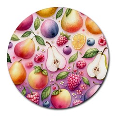 Fruits Apple Strawberry Raspberry Round Mousepad by Ravend