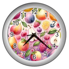 Fruits Apple Strawberry Raspberry Wall Clock (silver) by Ravend