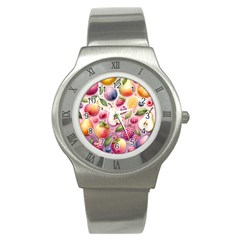 Fruits Apple Strawberry Raspberry Stainless Steel Watch by Ravend