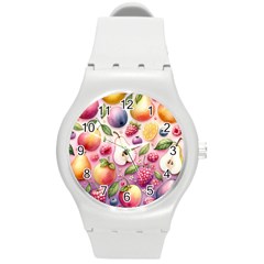 Fruits Apple Strawberry Raspberry Round Plastic Sport Watch (m) by Ravend