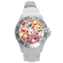 Fruits Apple Strawberry Raspberry Round Plastic Sport Watch (l) by Ravend