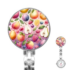 Fruits Apple Strawberry Raspberry Stainless Steel Nurses Watch by Ravend