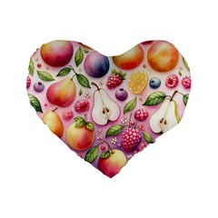 Fruits Apple Strawberry Raspberry Standard 16  Premium Flano Heart Shape Cushions by Ravend