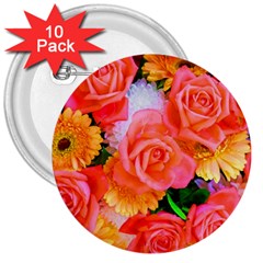 Bouquet Floral Blossom Anniversary 3  Buttons (10 Pack)  by Ravend