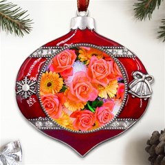 Bouquet Floral Blossom Anniversary Metal Snowflake And Bell Red Ornament by Ravend