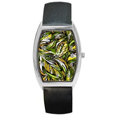 Foliage Pattern Texture Background Barrel Style Metal Watch by Ravend