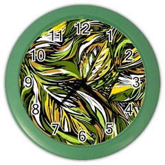 Foliage Pattern Texture Background Color Wall Clock by Ravend