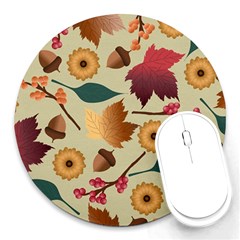 Autumn Leaves Colours Season Round Mousepad by Ravend