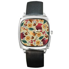 Autumn Leaves Colours Season Square Metal Watch by Ravend