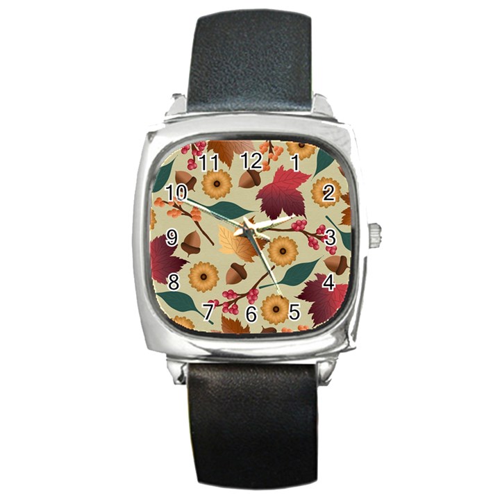 Autumn Leaves Colours Season Square Metal Watch