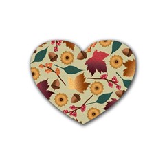 Autumn Leaves Colours Season Rubber Coaster (heart) by Ravend