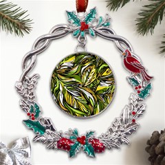 Foliage Pattern Texture Background Metal X mas Wreath Holly Leaf Ornament