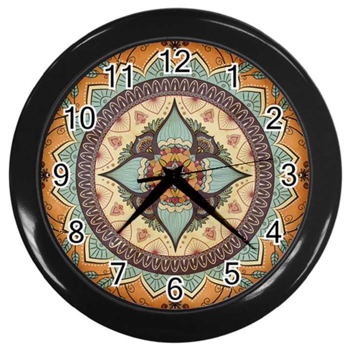 Mandala Floral Decorative Flower Art Wall Clock (Black)