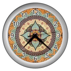 Mandala Floral Decorative Flower Art Wall Clock (silver) by Ravend