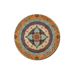 Mandala Floral Decorative Flower Art Rubber Round Coaster (4 Pack) by Ravend