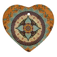 Mandala Floral Decorative Flower Art Heart Ornament (two Sides) by Ravend