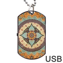 Mandala Floral Decorative Flower Art Dog Tag Usb Flash (two Sides) by Ravend