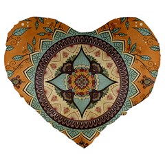 Mandala Floral Decorative Flower Art Large 19  Premium Heart Shape Cushions by Ravend