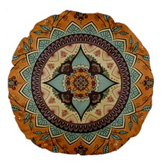 Mandala Floral Decorative Flower Art Large 18  Premium Flano Round Cushions by Ravend