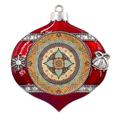 Mandala Floral Decorative Flower Art Metal Snowflake And Bell Red Ornament by Ravend