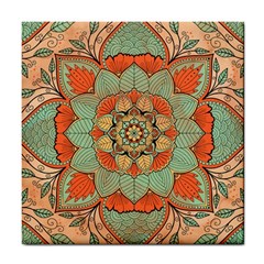 Mandala Floral Decorative Flower Tile Coaster by Ravend