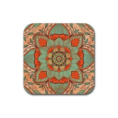 Mandala Floral Decorative Flower Rubber Coaster (square) by Ravend