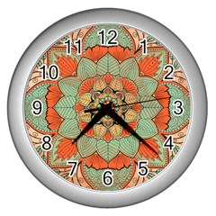 Mandala Floral Decorative Flower Wall Clock (silver) by Ravend