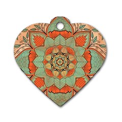 Mandala Floral Decorative Flower Dog Tag Heart (one Side) by Ravend