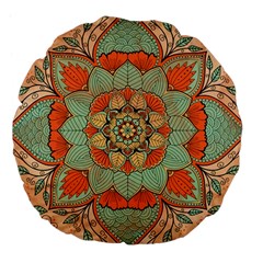 Mandala Floral Decorative Flower Large 18  Premium Flano Round Cushions by Ravend