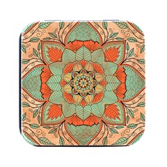 Mandala Floral Decorative Flower Square Metal Box (black)