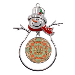 Mandala Floral Decorative Flower Metal Snowman Ornament by Ravend