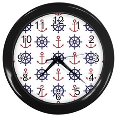 Nautical Seamless Pattern Wall Clock (black) by Grandong