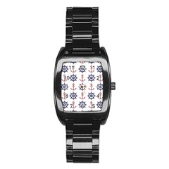 Nautical Seamless Pattern Stainless Steel Barrel Watch by Grandong