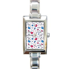 Hearts Seamless Pattern Memphis Style Rectangle Italian Charm Watch