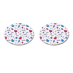 Hearts Seamless Pattern Memphis Style Cufflinks (oval) by Grandong