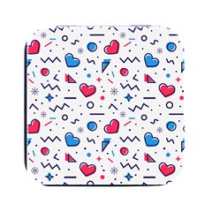 Hearts Seamless Pattern Memphis Style Square Metal Box (black) by Grandong