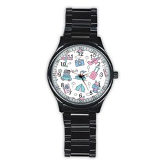 Transportation Seamless Pattern Stainless Steel Round Watch by Grandong