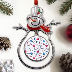 Hearts Seamless Pattern Memphis Style Metal Snowman Ornament