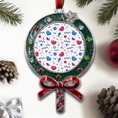 Hearts Seamless Pattern Memphis Style Metal X mas Lollipop With Crystal Ornament by Grandong