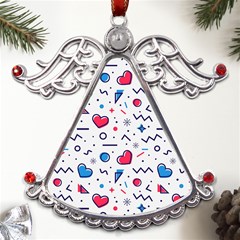 Hearts Seamless Pattern Memphis Style Metal Angel With Crystal Ornament by Grandong