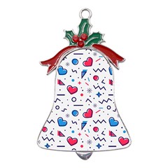 Hearts Seamless Pattern Memphis Style Metal Holly Leaf Bell Ornament by Grandong