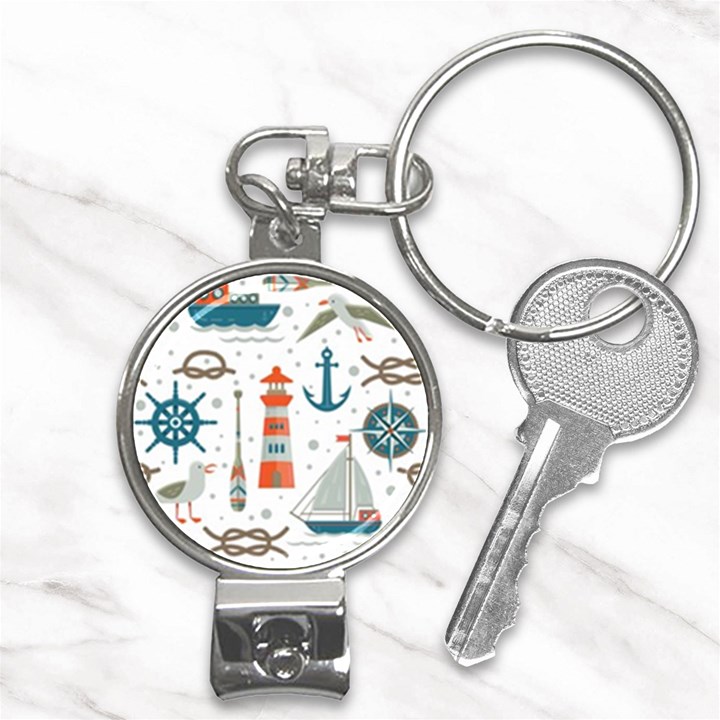 Nautical Elements Pattern Background Nail Clippers Key Chain