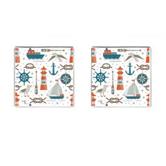 Nautical Elements Pattern Background Cufflinks (square) by Grandong