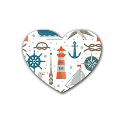 Nautical Elements Pattern Background Rubber Heart Coaster (4 Pack) by Grandong