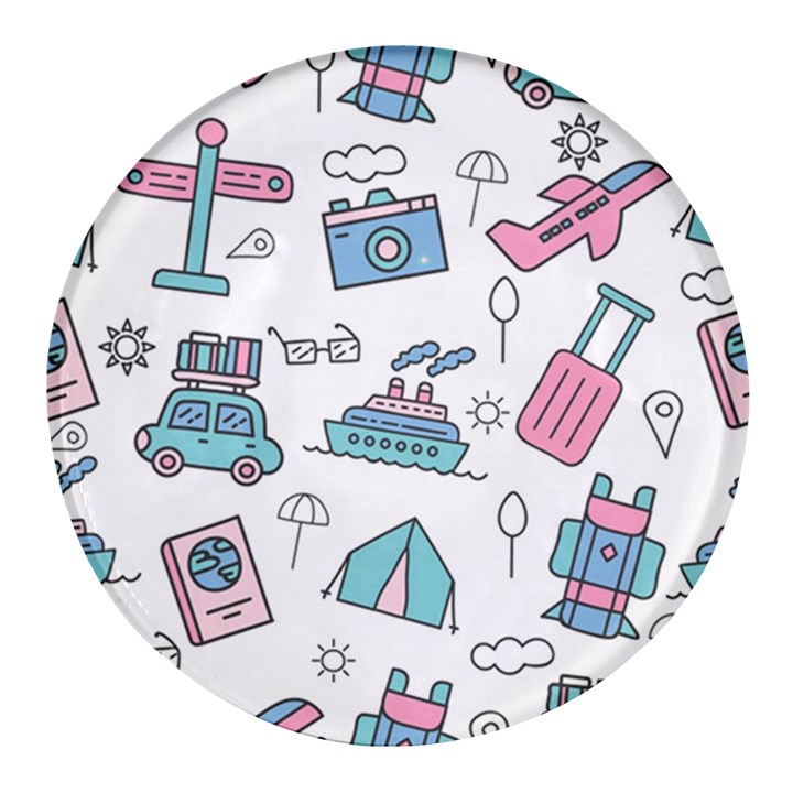 Transportation Seamless Pattern Round Glass Fridge Magnet (4 pack)