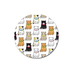 Cat Kitten Seamless Pattern Magnet 3  (round) by Grandong