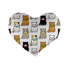 Cat Kitten Seamless Pattern Standard 16  Premium Flano Heart Shape Cushions by Grandong